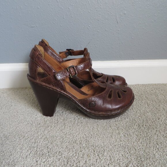 BORN Charisma Heeled sandals Size 8 Brown Leather Buckle Mary Jane #W61184 - Picture 2 of 11